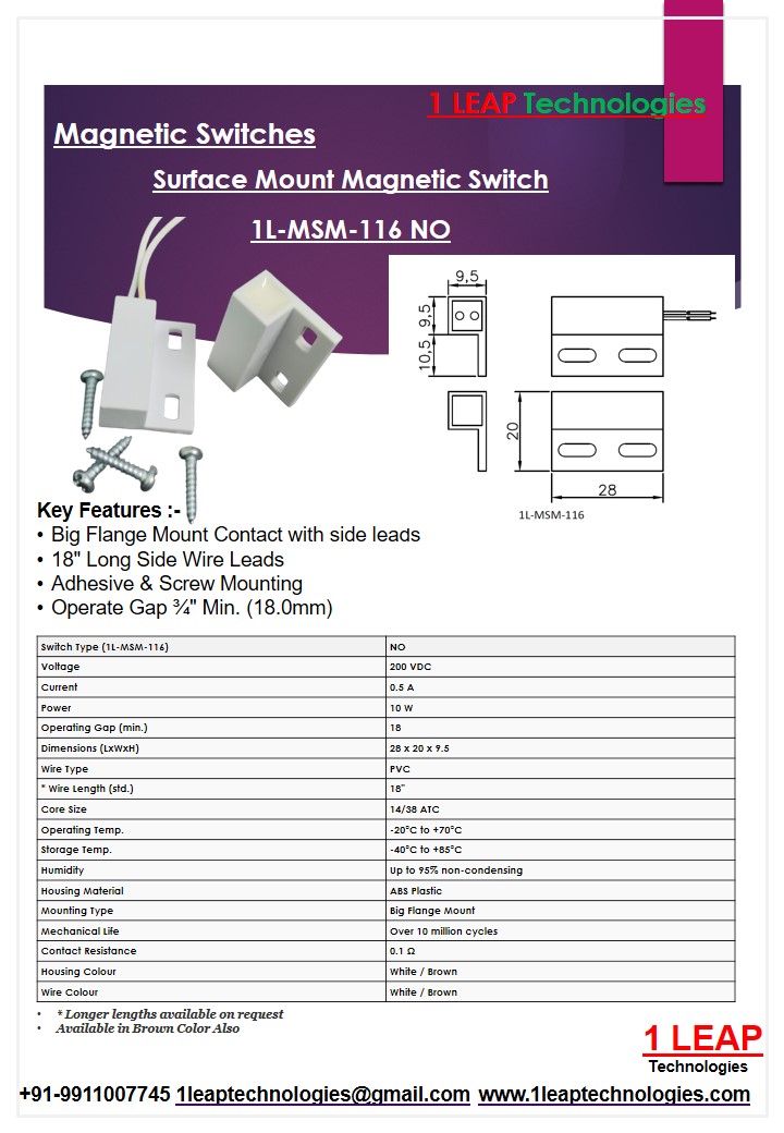 1L-MSM-116 NO Big Flange Mount Reed Switch Datasheet
