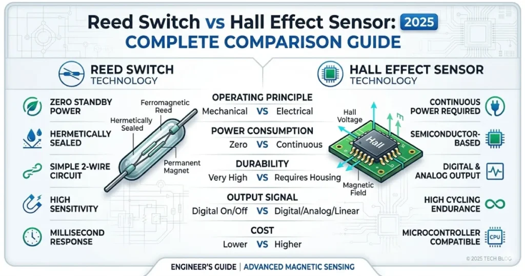 Reed Switch vs Hall Effect Sensor: Complete Comparison Guide for Engineers 2025