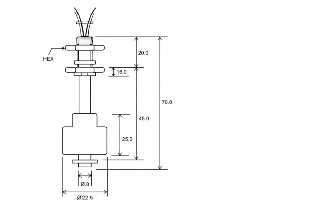 Vertical Plastic Float Switch Diagram Model 2