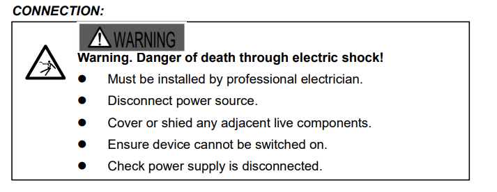 Warnings before doing a wiring connection