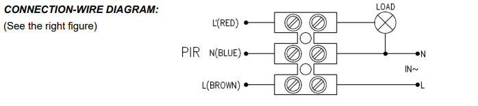 1 LEAP 1L-PS08 Outdoor PIR Sensor 180° wall-mounted connection wire diagram